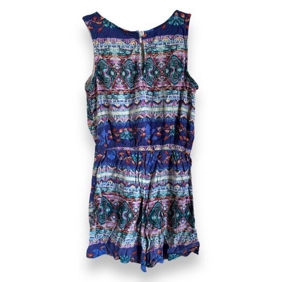Zunie Girls Romper Size 10 Cream Lace Trim Shorts Blue Aqua Orange Tribal Print - Picture 5 of 7